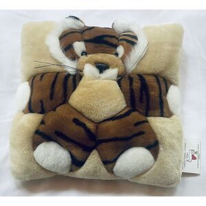 Vintage 1998 T.W.I.E Tiger Angel Toy Company Animal Square Cushion Pillow  10”